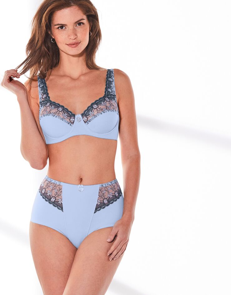 Gainette microfibre tulle brodé Caminata (bleuet)