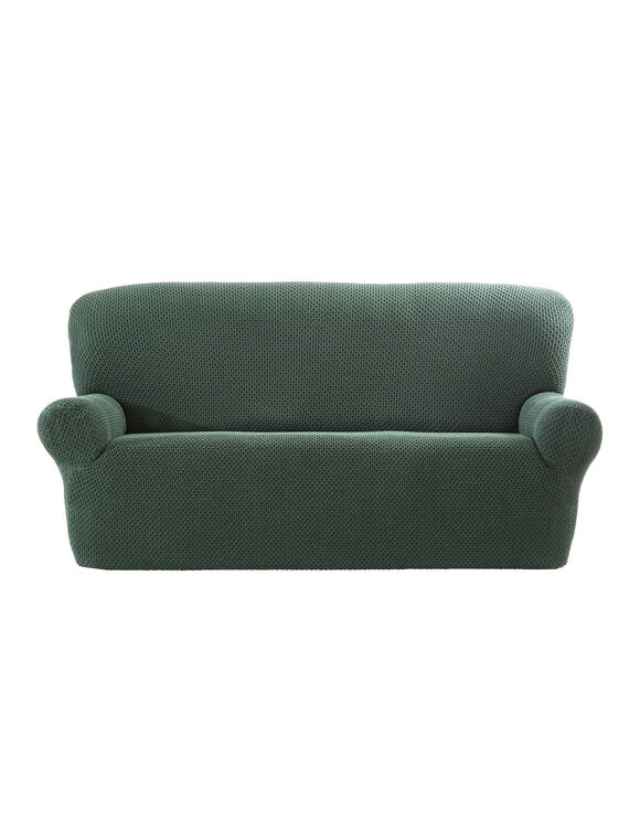 Housse texturée bi-extensible spéciale canapé fauteuil à accoudoirs (vert)