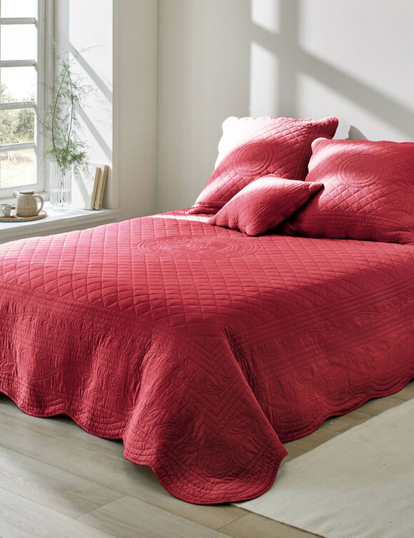 Couvre-lit uni style boutis Cassandre  (cerise)
