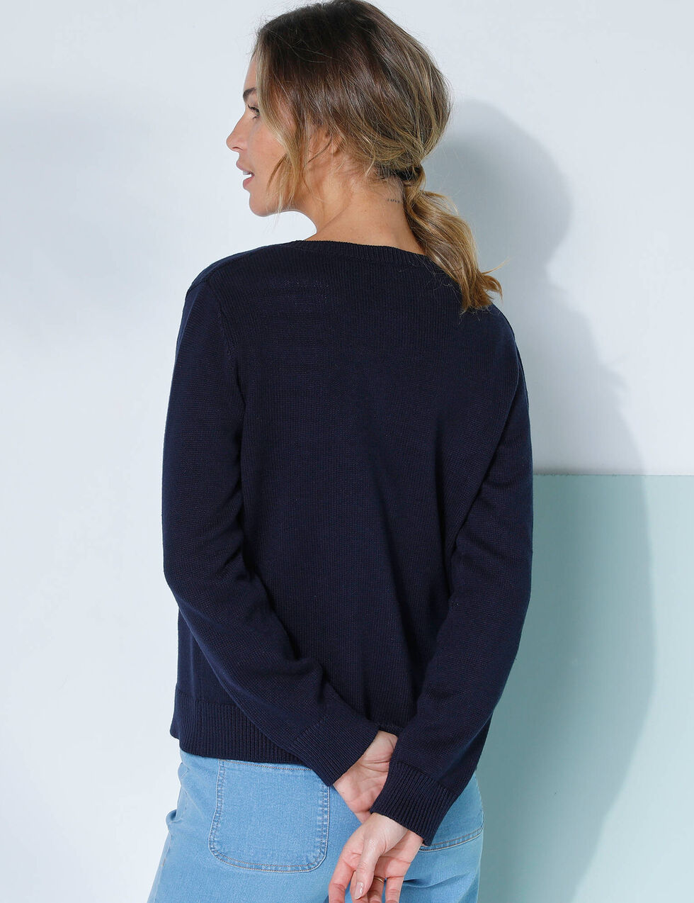 Cardigan boutonné, coton mélangé, marine | Blancheporte