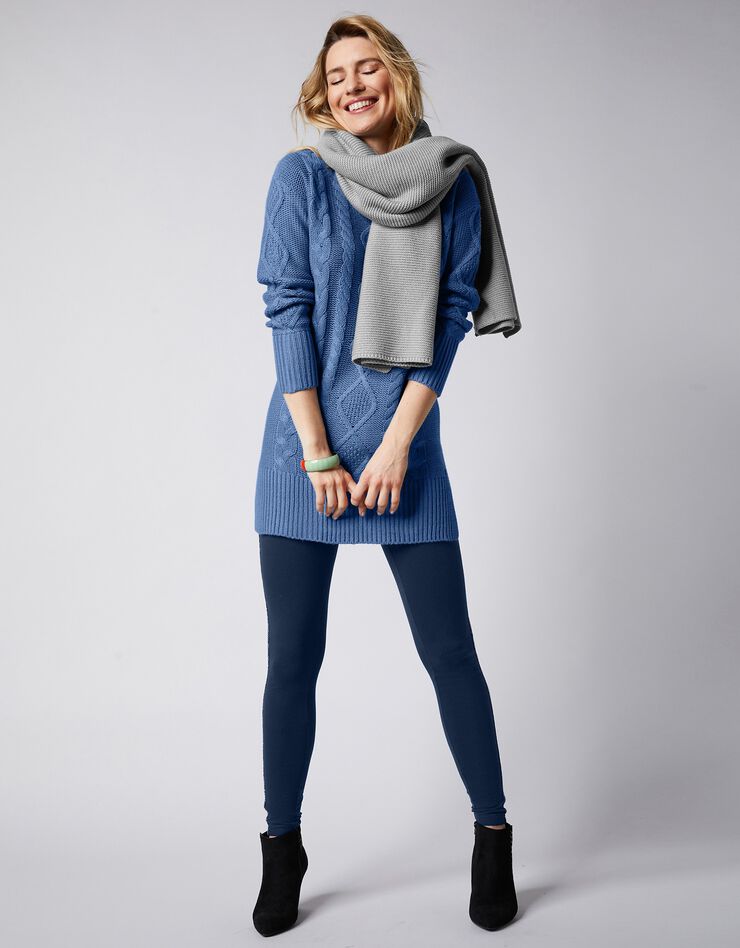 Pull tunique torsadé manches longues toucher cachemire (bleu grisé) Pull tunique torsadé manches longues toucher cachemire (bleu grisé)