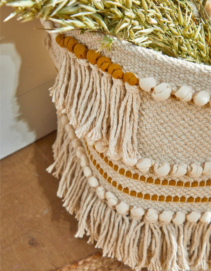 Panier tissé coton blanc cassé / moutarde (moutarde)