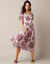 Robe longue évasée, coton imprimé (écru / violet)