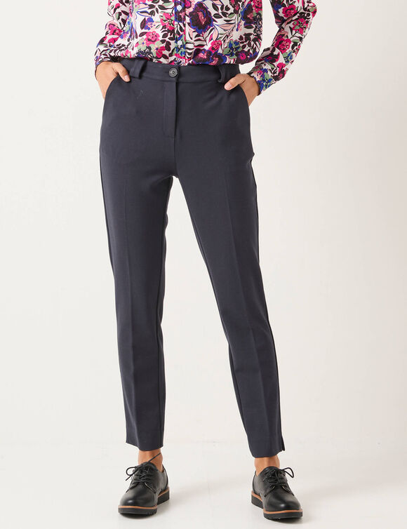Pantalon cigarette uni, maille milano (marine)