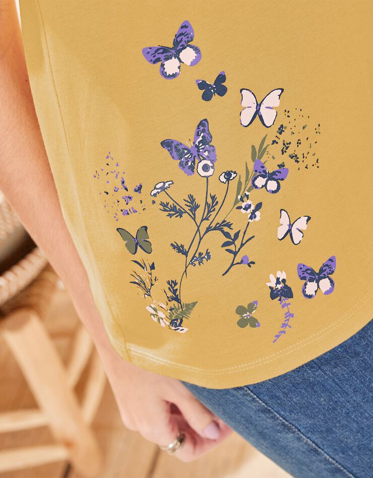 Tee-shirt manches courtes imprimé papillon (miel) Tee-shirt manches courtes imprimé papillon (miel)