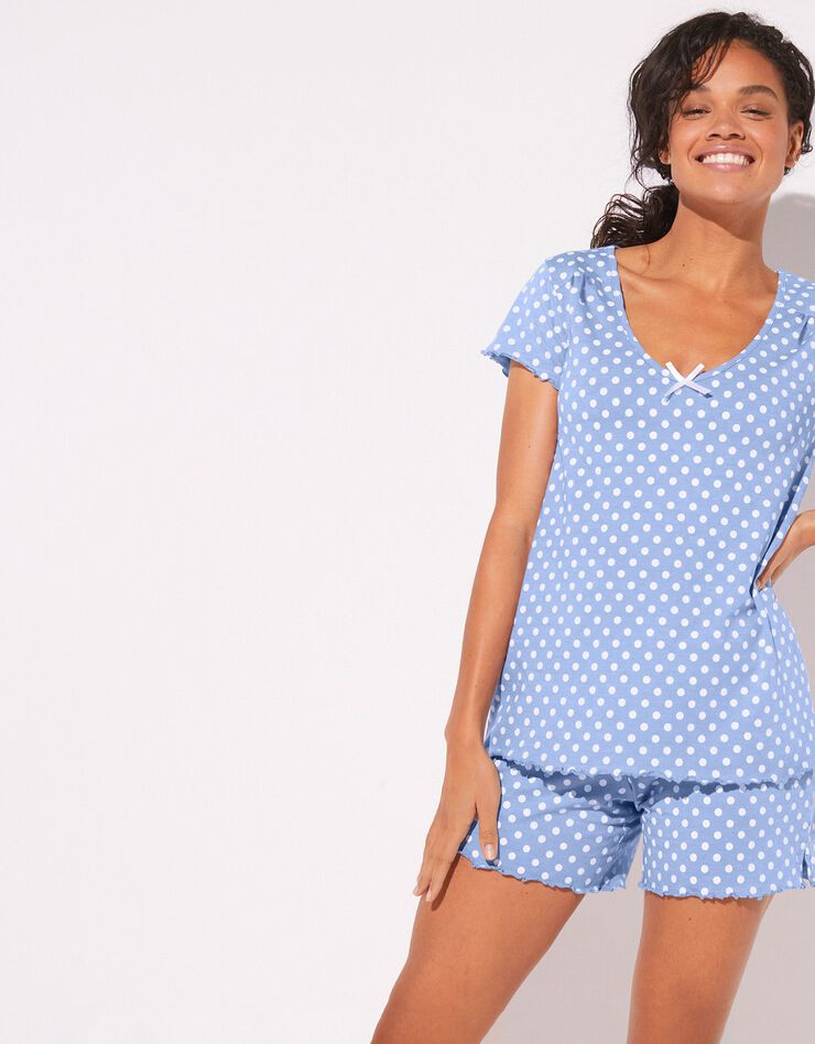 Pyjashort imprimé pois (bleu grisé) Pyjashort imprimé pois (bleu grisé)