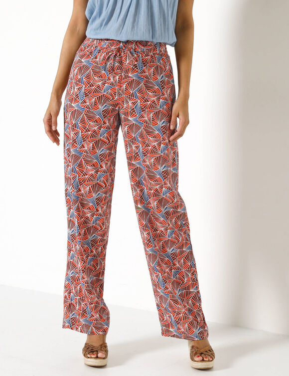 Pantalon fluide imprim&eacute;, taille &eacute;lastiqu&eacute;e (paprika / bleu)