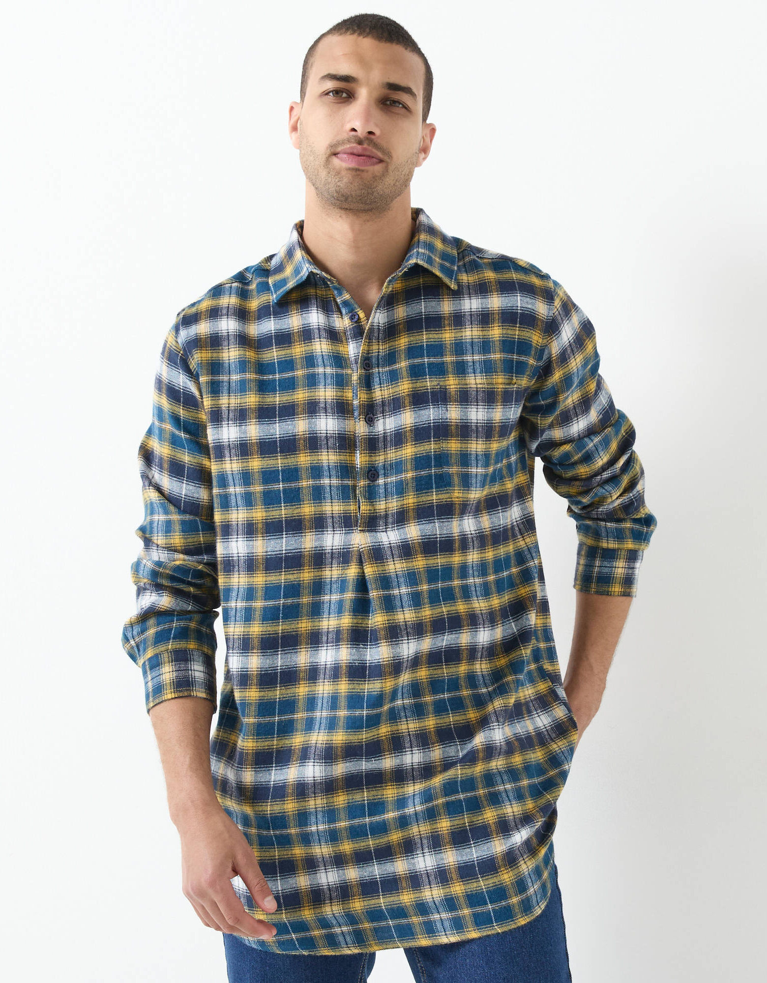 Chemise Homme Croft & Barrow En Flanelle - Taille XL, Motif Carreaux Bleu Et Blanc, Occasion Bon état