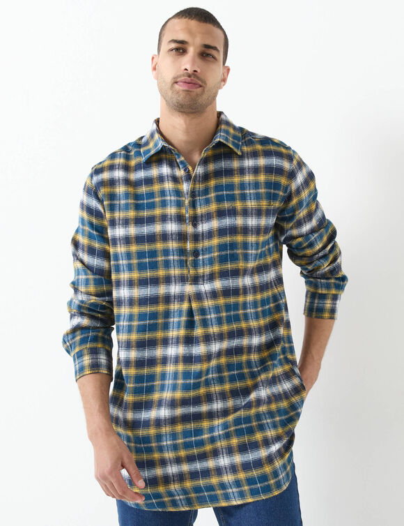 Chemise extra-longue carreaux flanelle (bleu)