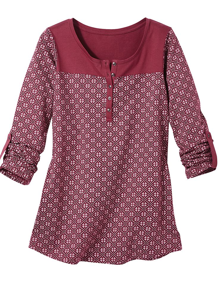 Tee-shirt col tunisien imprimé graphique (bois de rose) Tee-shirt col tunisien imprimé graphique (bois de rose)