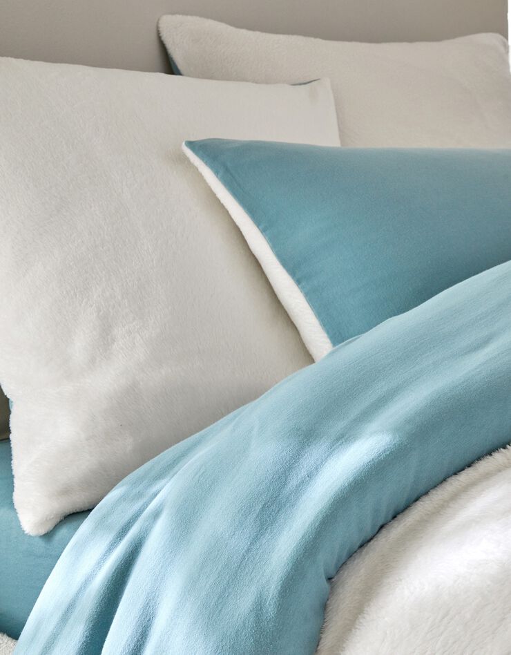 Linge de lit réversible jersey polaire toucher peluche (bleu)