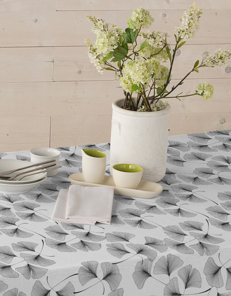 Nappe tissu enduit imprimé ginkgo (gris)