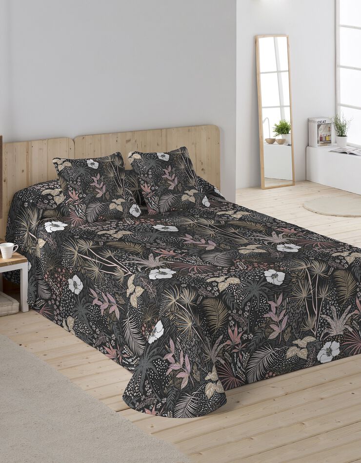 Couvre-lit matelassé imprimé Jungle (marron / rose)