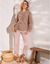 Pantalon coupe droite 7/8ème taille élastiquée, lin coton (rose poudré)