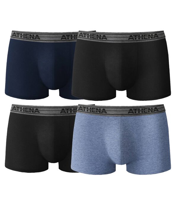 Boxer Basic Coton - lot de 4 (noir + bleu + jeans)