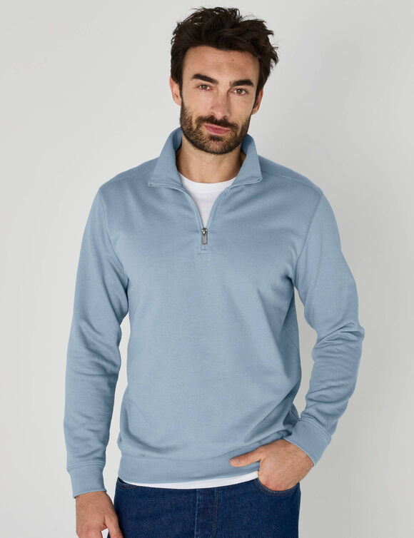 Sweat molleton col camionneur zipp&eacute; (bleu gris&eacute;)