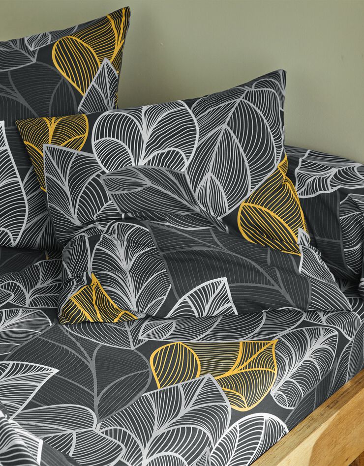 Linge de lit Elsa en polycoton à motifs feuilles (gris)
