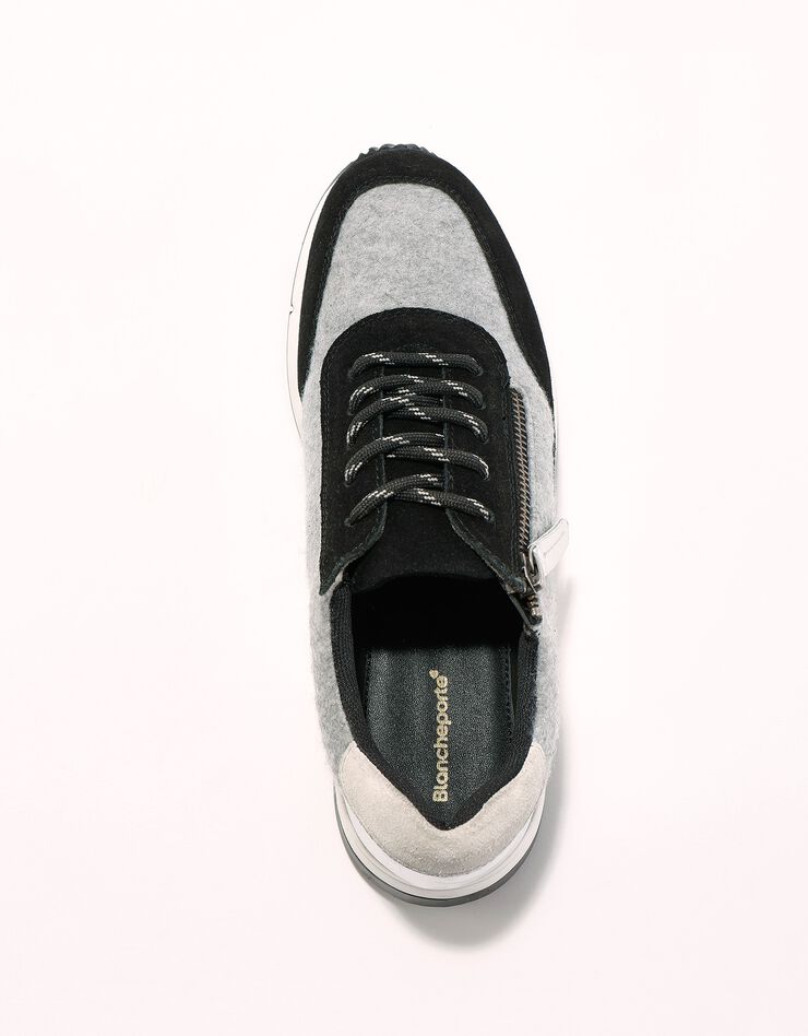 Baskets style running zippées en cuir bimatière - gris flanelle (gris) Baskets style running zippées en cuir bimatière - gris flanelle (gris)
