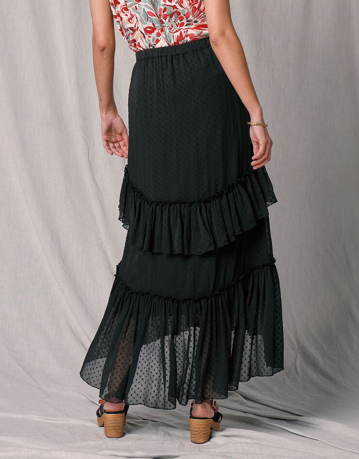 Jupon long voile plumetis taille élastiquée (noir) Jupon long voile plumetis taille élastiquée (noir)