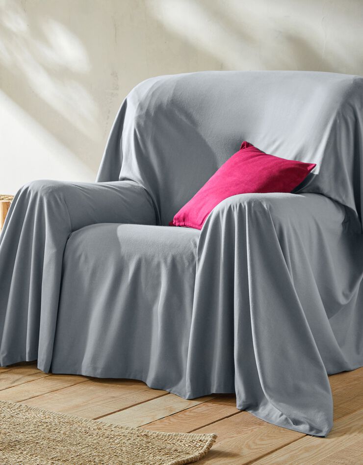Jeté canapé coton bachette uni (gris perle)
