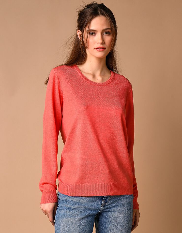 Pull col rond uni toucher cachemire (corail) Pull col rond uni toucher cachemire (corail)