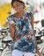 Tunique imprimé tropical en voile (bleu grisé)