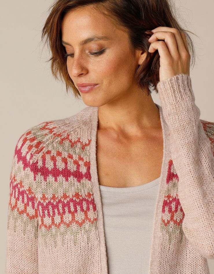 Gilet jacquard porter ouvert toucher mohair (beige chiné) Gilet jacquard porter ouvert toucher mohair (beige chiné)