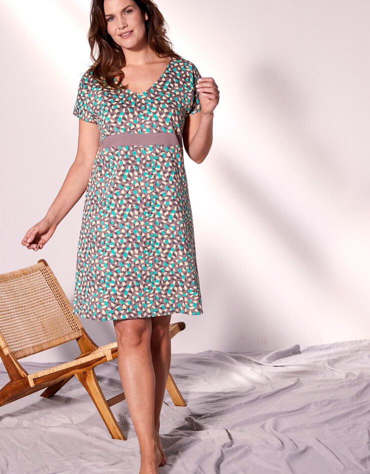 Chemise de nuit imprimée bande contrastante (taupe) Chemise de nuit imprimée bande contrastante (taupe)