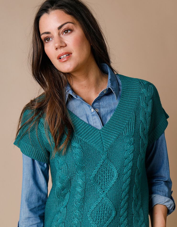 Pull tunique torsadé manches courtes, toucher cachemire (vert) Pull tunique torsadé manches courtes, toucher cachemire (vert)