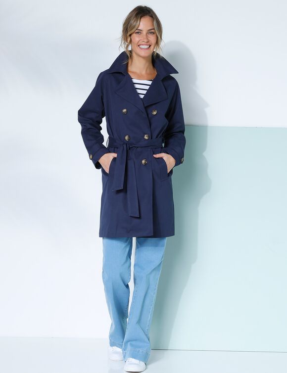 Trench d?�perlant ceinture amovible, marine | Blancheporte