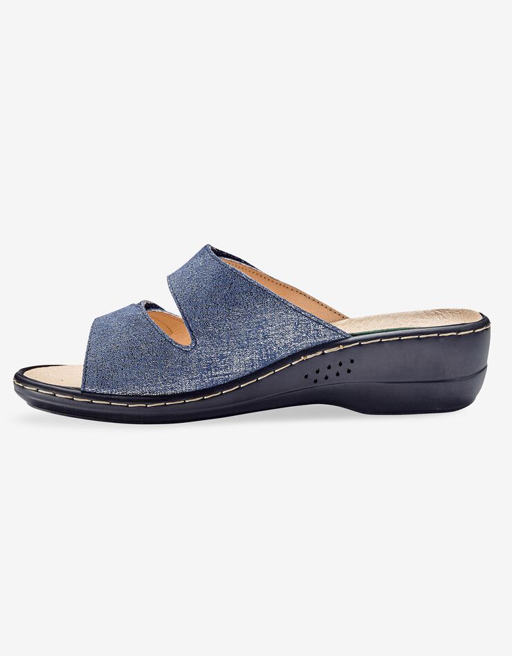 Mules compensées en cuir - largeur confort (marine) Mules compensées en cuir - largeur confort (marine)