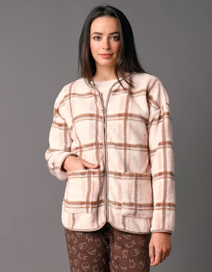 Veste d'intérieur polaire à carreaux zippée (taupe) Veste d'intérieur polaire à carreaux zippée (taupe)