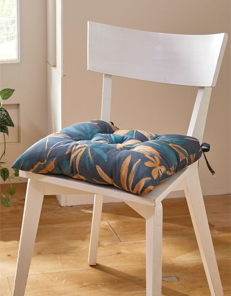Galette de chaise imprimé floral - lot de 2 (marine / orange)