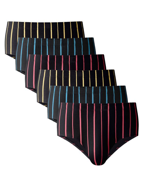 Slip ferm&eacute;s ray&eacute;s taille haute - lot de 6 (rouge + bleu + jaune)