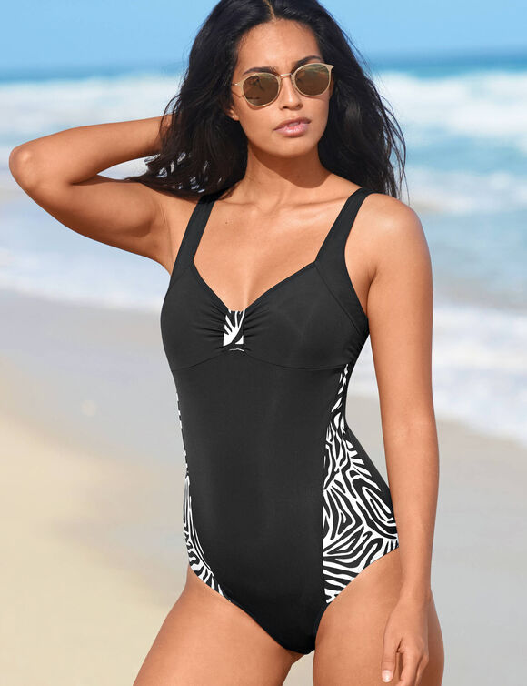 Maillot de bain 1 pièce zèbre – sans armatures (noir)