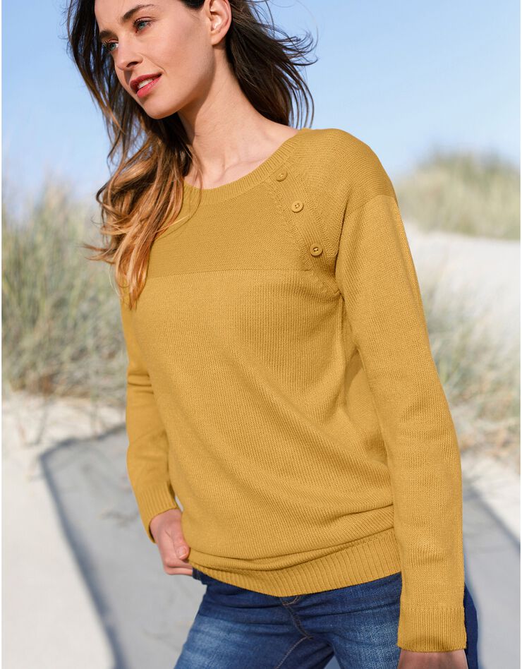 Pull marinière manches longues uni (safran) Pull marinière manches longues uni (safran)