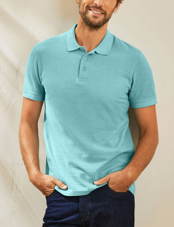 Polo uni maille piqu&eacute;e manches courtes (vert d'eau)