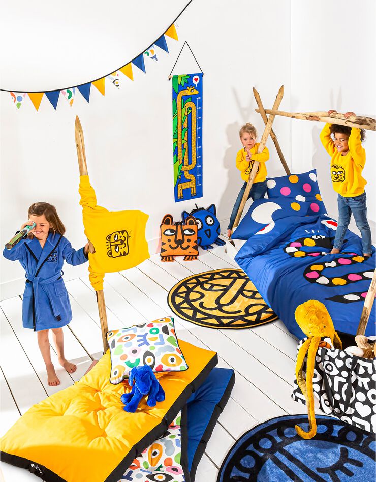 Tapis rond imprimé tête d'animal fond bleu, collection enfant LEM (bleu)