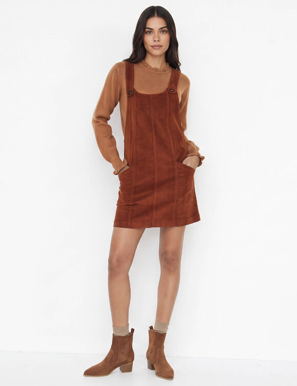 Robe chasuble &eacute;vas&eacute;e, velours c&ocirc;tel&eacute; (caramel)