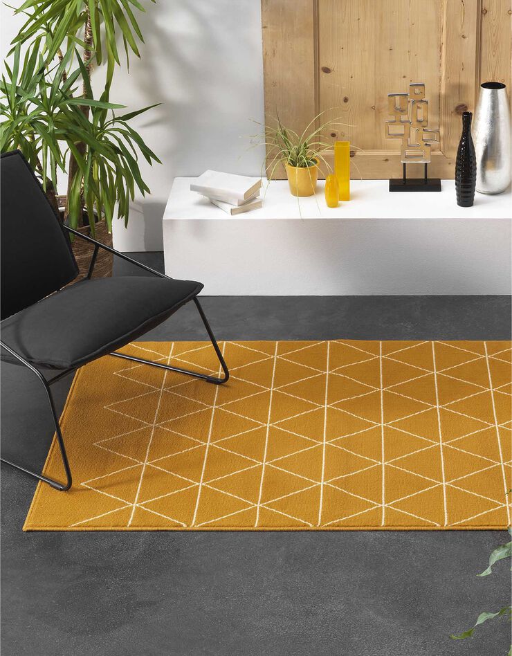 Tapis rectangulaire motif géométrique jaune (moutarde)