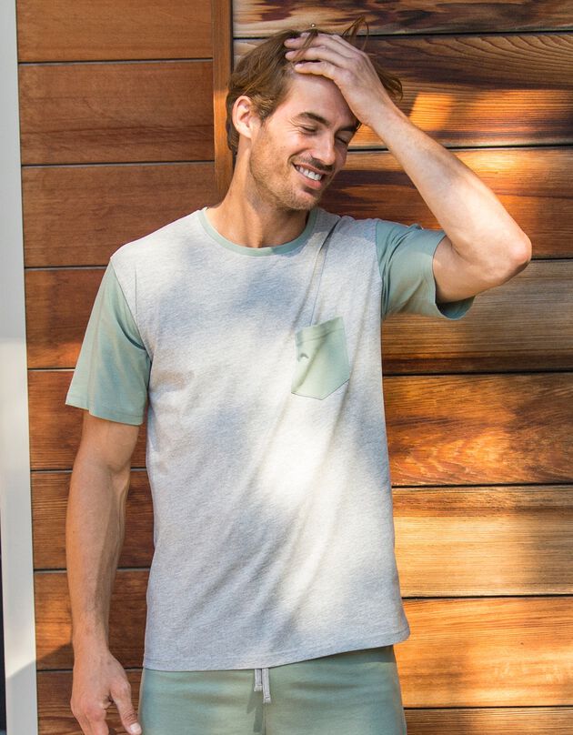 Tee-shirt pyjama bicolore manches courtes (gris / vert)