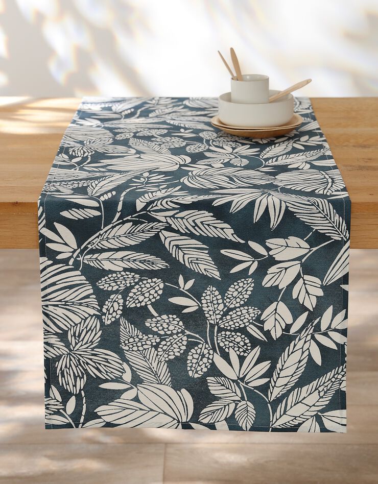 Nappe anti-taches imprimé végétal (bleu)