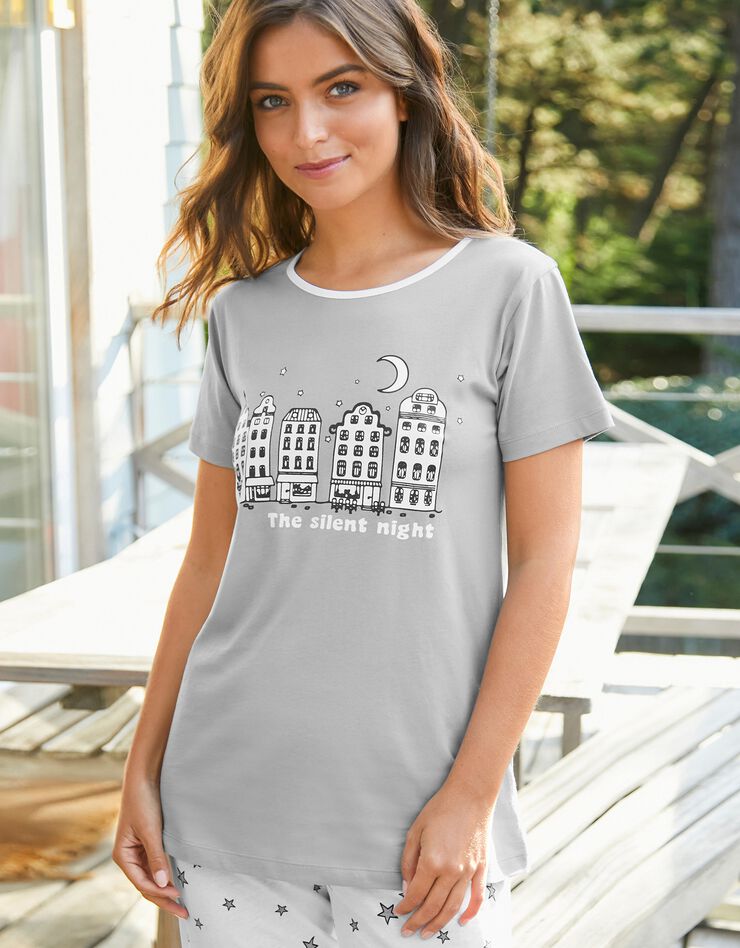Pyjama pantacourt imprimé ville étoilée (gris)