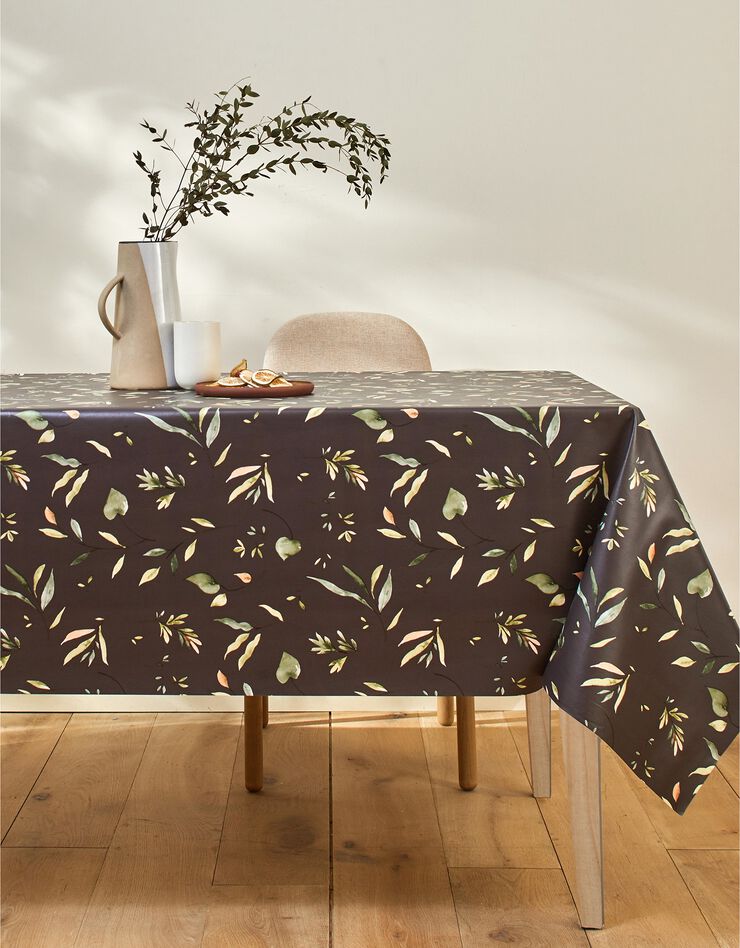 Nappe toile cirée imprimé Florale (anthracite / vert)