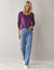 T-shirt col rond manches longues uni (violet)