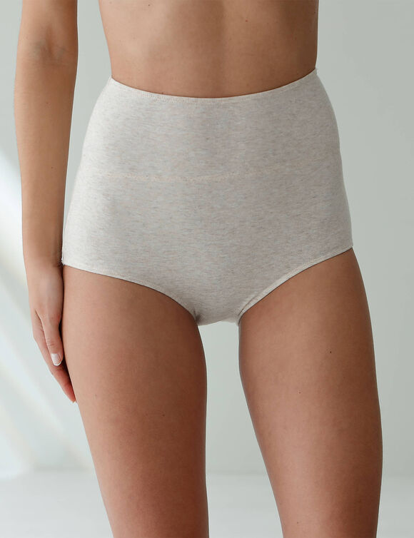 Culotte coton stretch taille tr&egrave;s haute couvrante - lot de 2 (blanc + beige chin&eacute;)