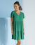 Robe col V courte unie, crépon (vert)