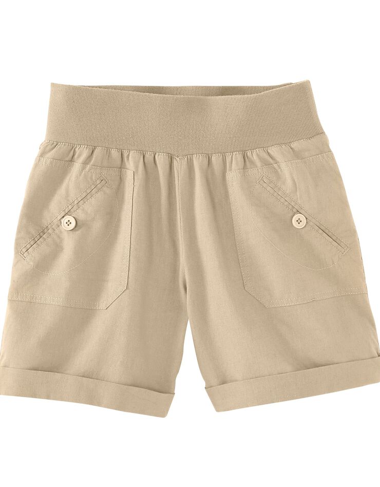 Short coupe droite taille élastiquée, lin coton (naturel) Short coupe droite taille élastiquée, lin coton (naturel)