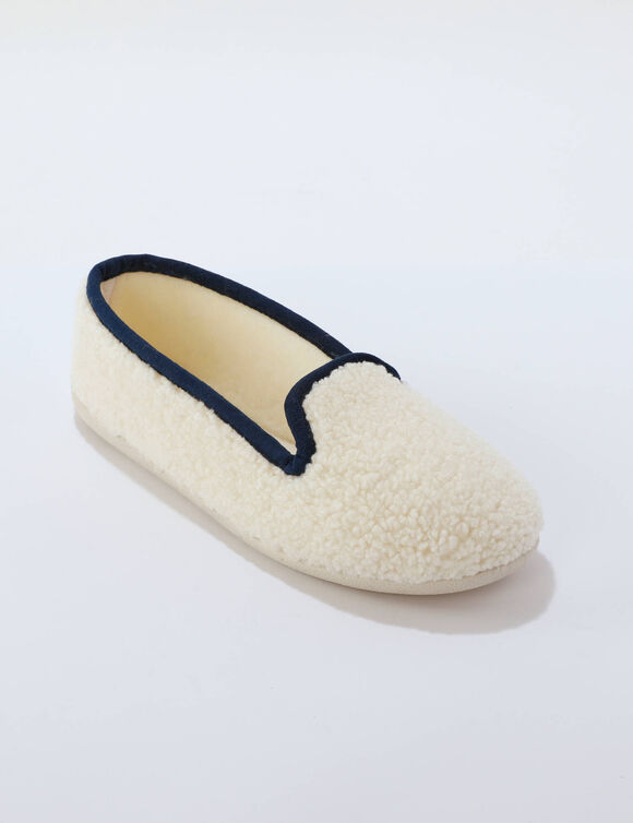 Chaussons en bouclette sherpa  (écru / bleu)