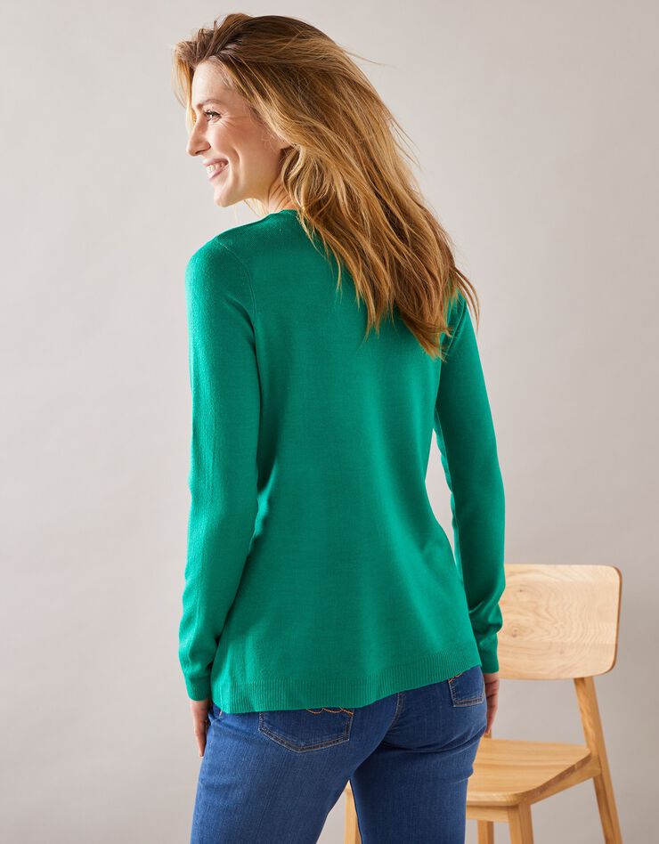 Cardigan boutonné col rond uni toucher cachemire (vert pomme) Cardigan boutonné col rond uni toucher cachemire (vert pomme)